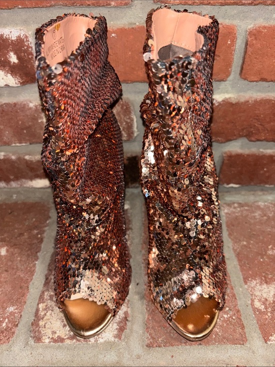 Liliana Shoes - NWOT Liliana Copper Sequin Peep-Toe Ankle Boots Women’s Size 7